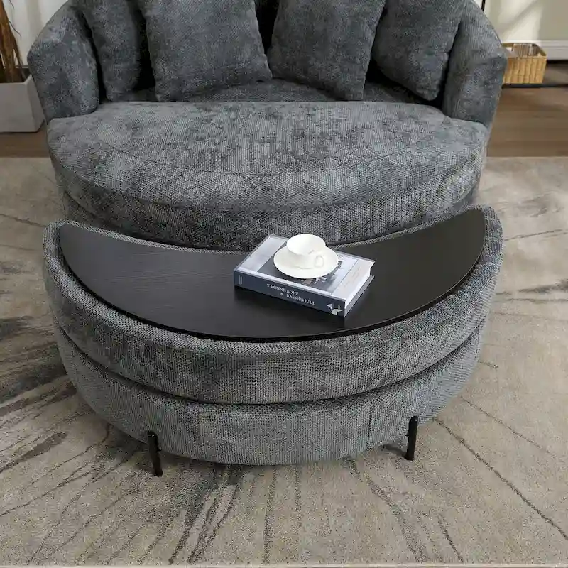 Modern Sofa Chair Round Accent Barrel Chair With 5 Pillows and Optional Ottoman