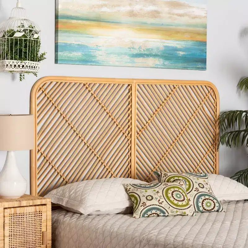 bali & pari Queen Sakina Rattan Wall Mount Headboard Natural/Brown: Bedroom Furniture, No Assembly Required
