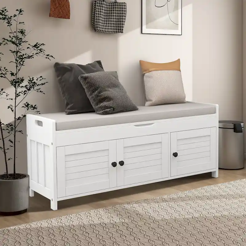 43.5 Storage Bench With Linen Blend Cushion