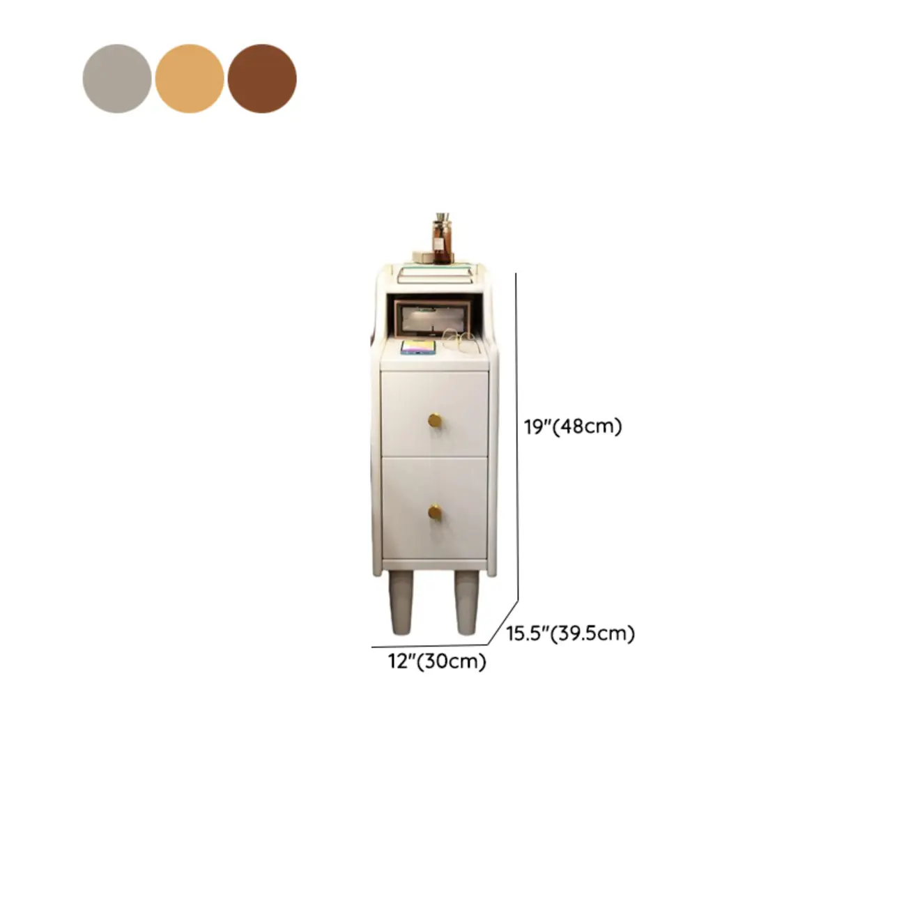 Narrow Wood 2 Drawers Nightstand in Natural Finish