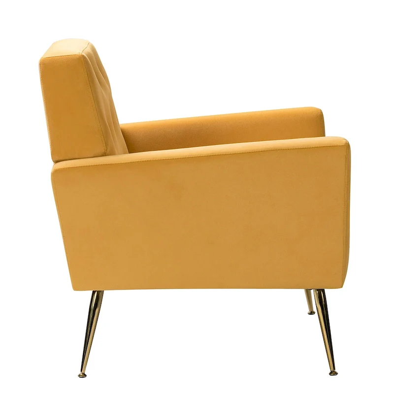 Velvet Tufted Accent Armchair with Gold Metal Legs – 250lbs Capacity