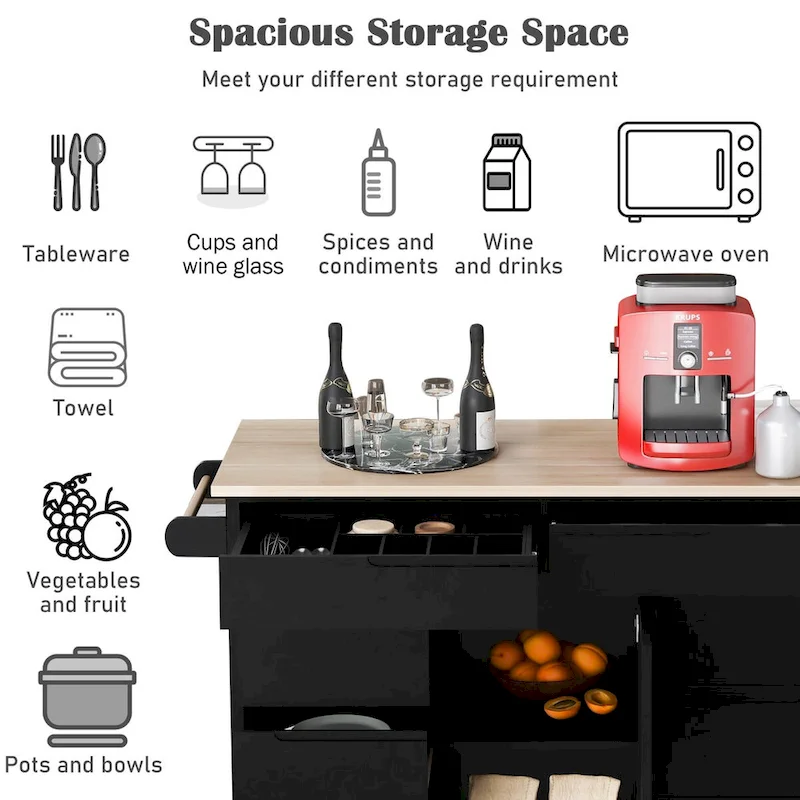 8 Drawer Rubber Wood Kitchen Island