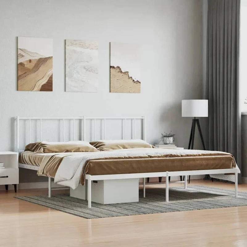 vidaXL Metal Bed Frame with Headboard, No Mattress