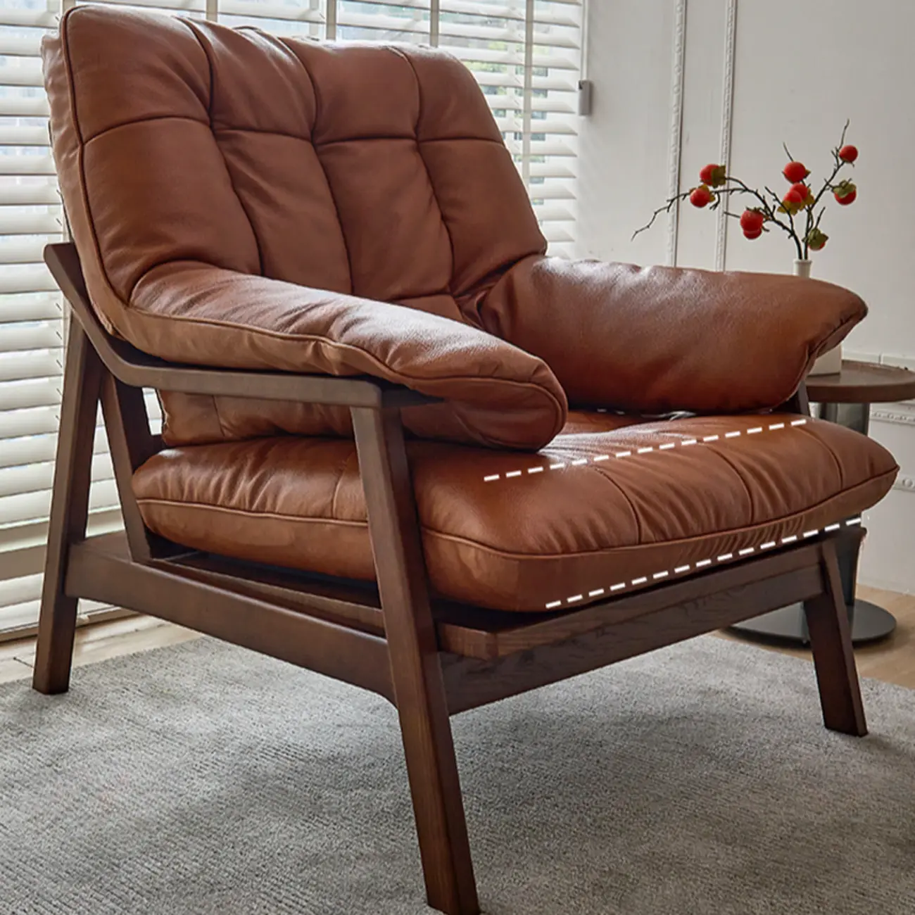 Brown Upholstered Genuine Leather Living Room Accent Chair