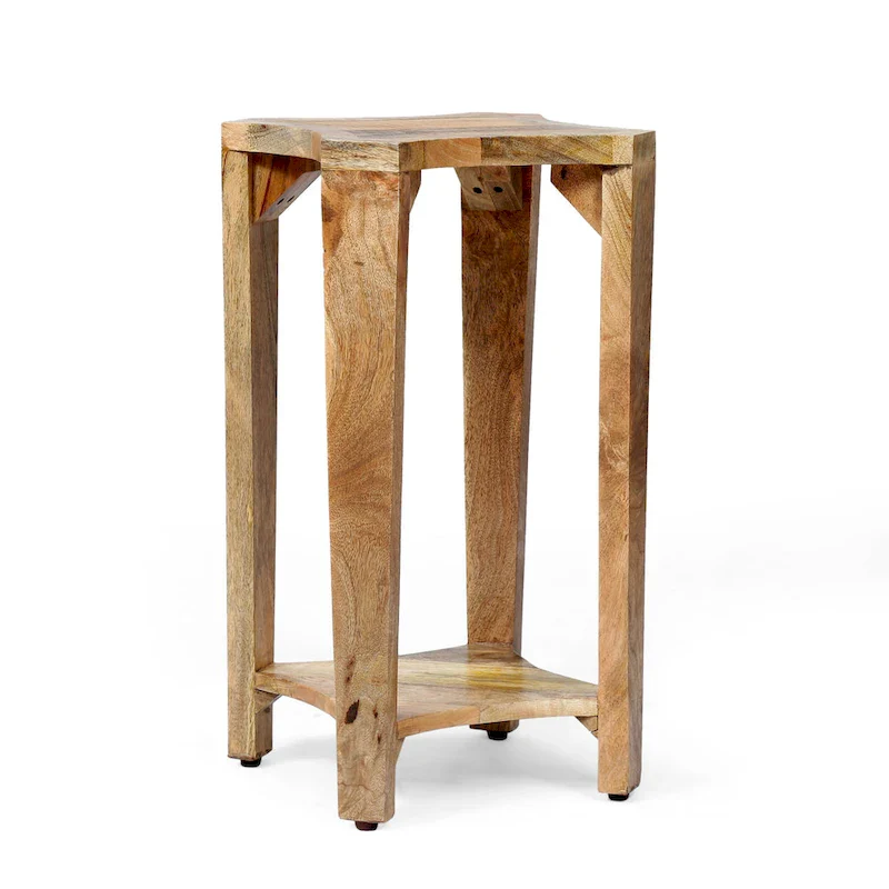 13  Boho Wooden Side Table with Handcrafted Wood Structure and Concave Design