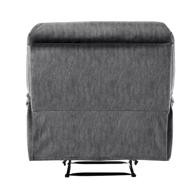 Muir 38 Inch Manual Recliner Chair, Tufted Back Gray Microfiber, Solid Wood