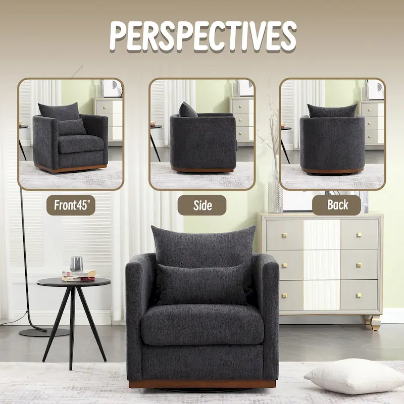 GDFStudio - Harper Chenille Swivel Barrel Chair with Sturdy Metal Base and Ergonomic Design