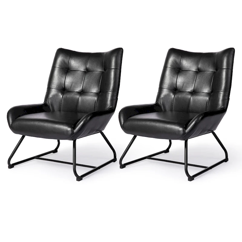 Glitzhome Set of 2 35.5H Leatherette Wingback Accent Chairs With Metal Legs