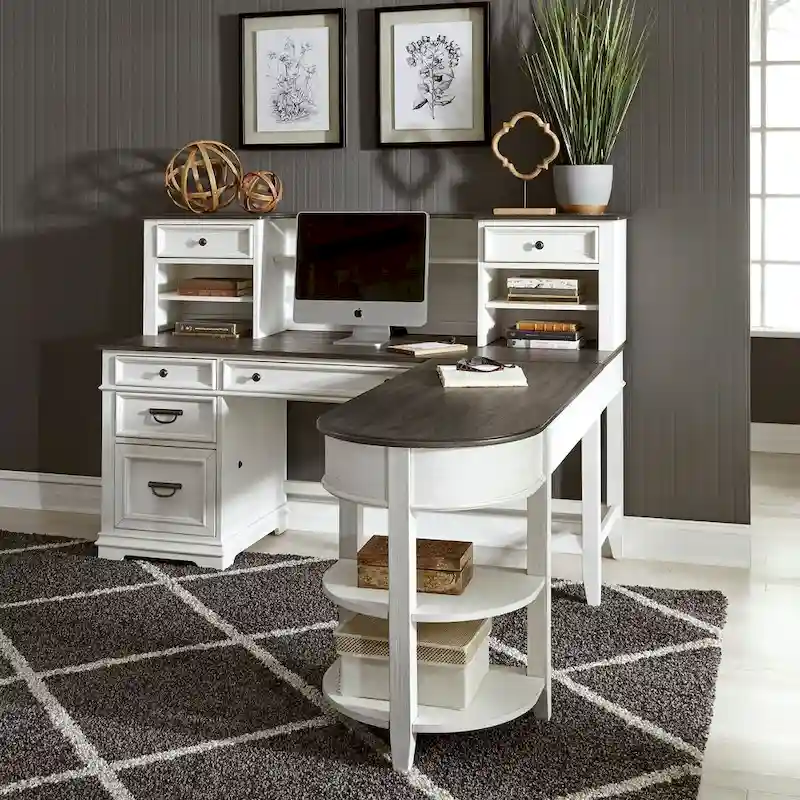 Allyson Park Wirebrushed White Charcoal L Shaped Desk Set