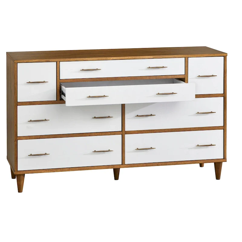 Oak / White / White+Lightwood 8-Drawer Mid-Century Dresser, 2-Person
