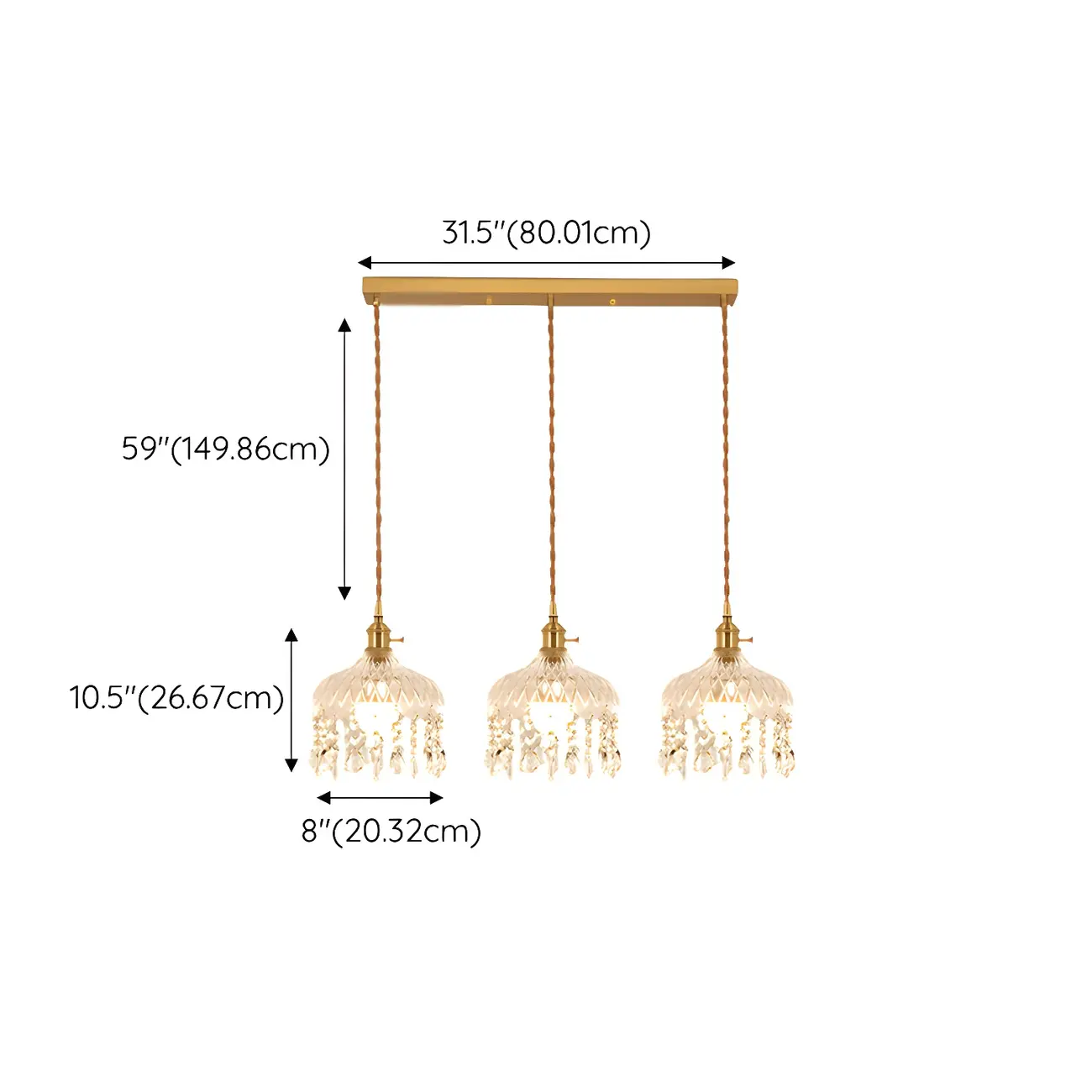 Elegant Glass-Crystal Gold Island Pendant Lights