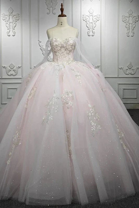 Blush Ball Gown Tulle Strapless Sleeveless Quinceanera Dresses
