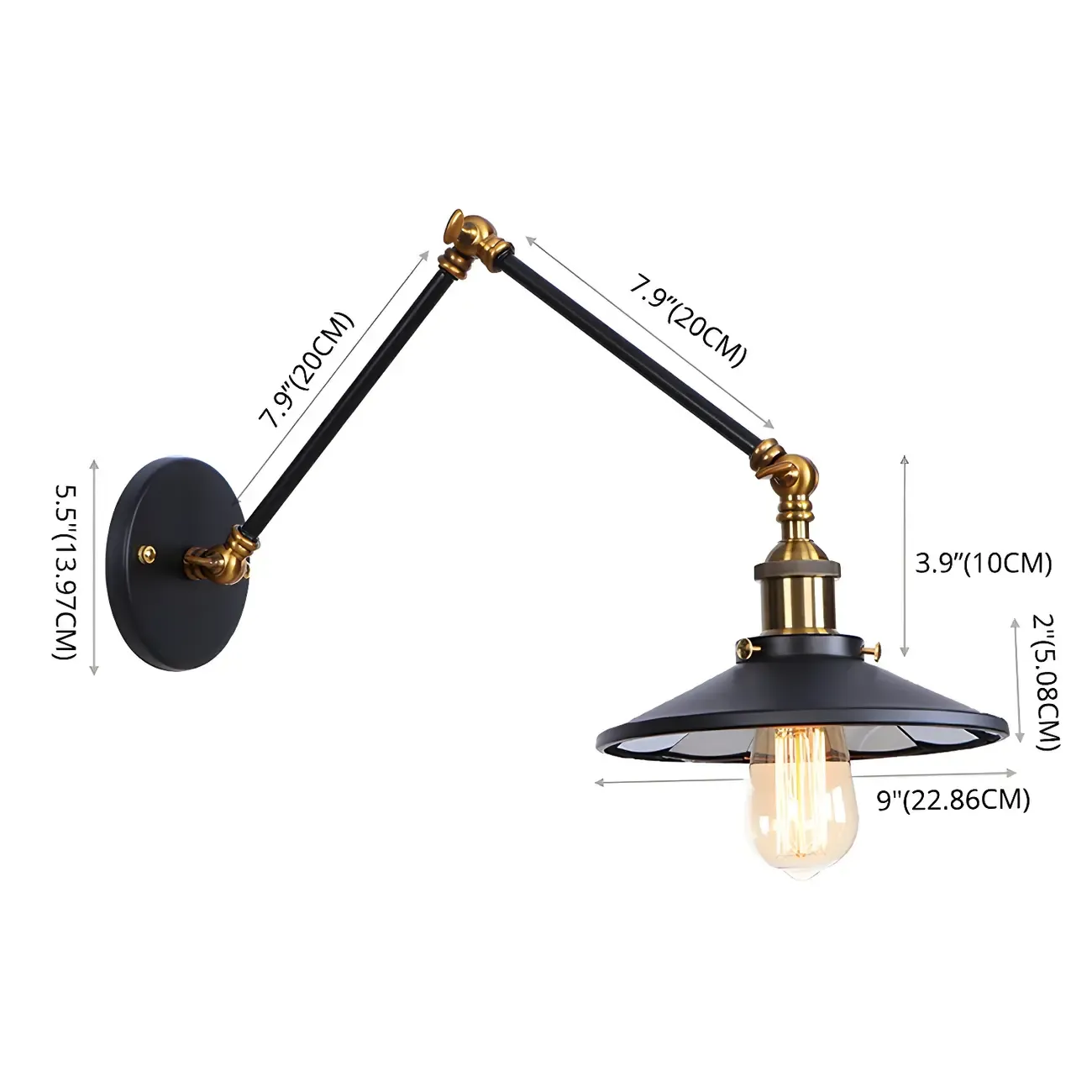 Industrial Metal Flare Round Shade Swing Arm Wall Light