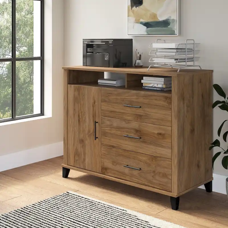 Office Storage Credenza with Drawers, 4 Color Options