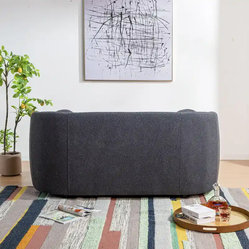 Boucle Loveseat - Natural Fabric, Mid-Century Modern, Seats 2