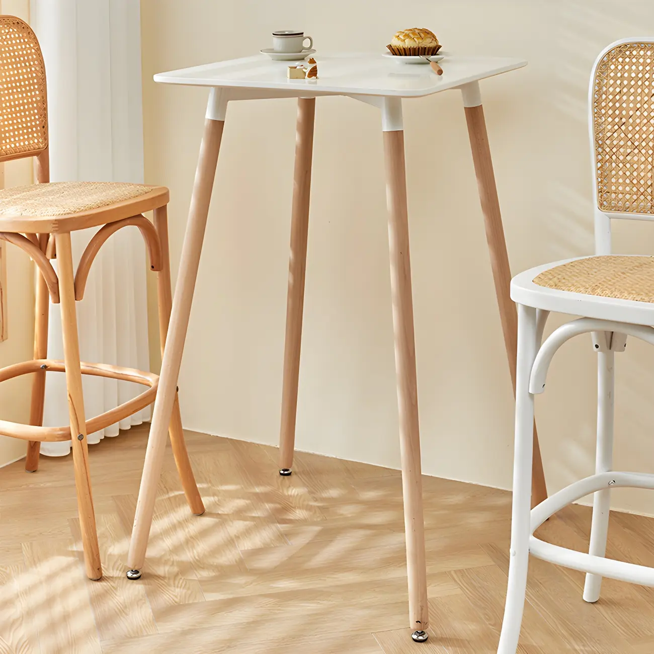 Wooden Natural Finish Square Small Bar Height Table