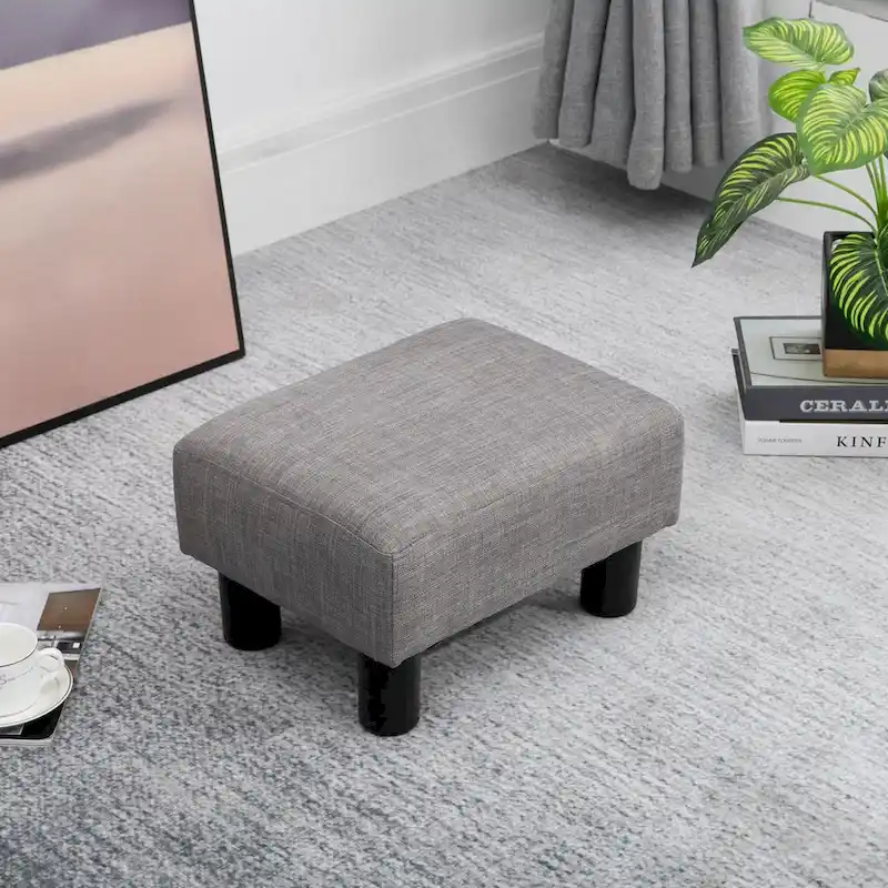 Grey Linen Rectangle Ottoman – Single Seat / Footrest