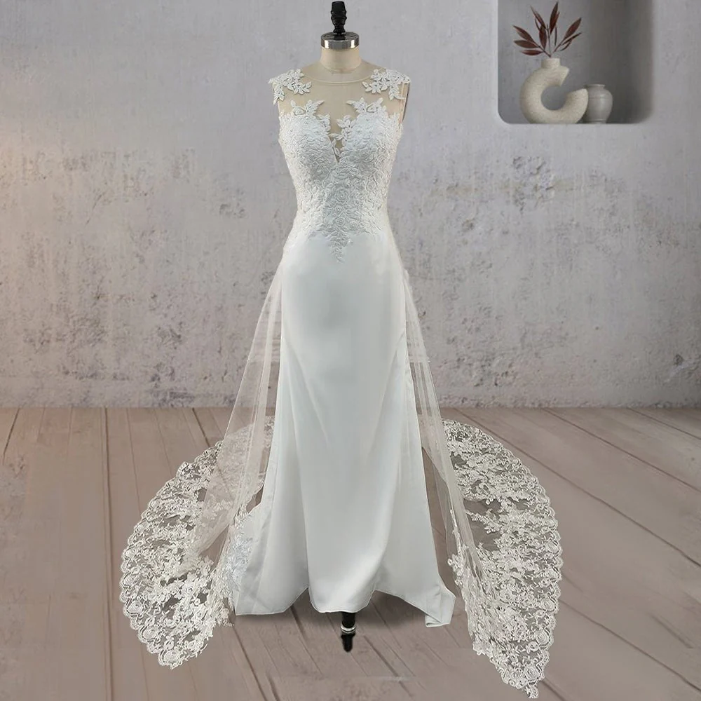 Mermaid Illusion Lace Appliqued Wedding Dress