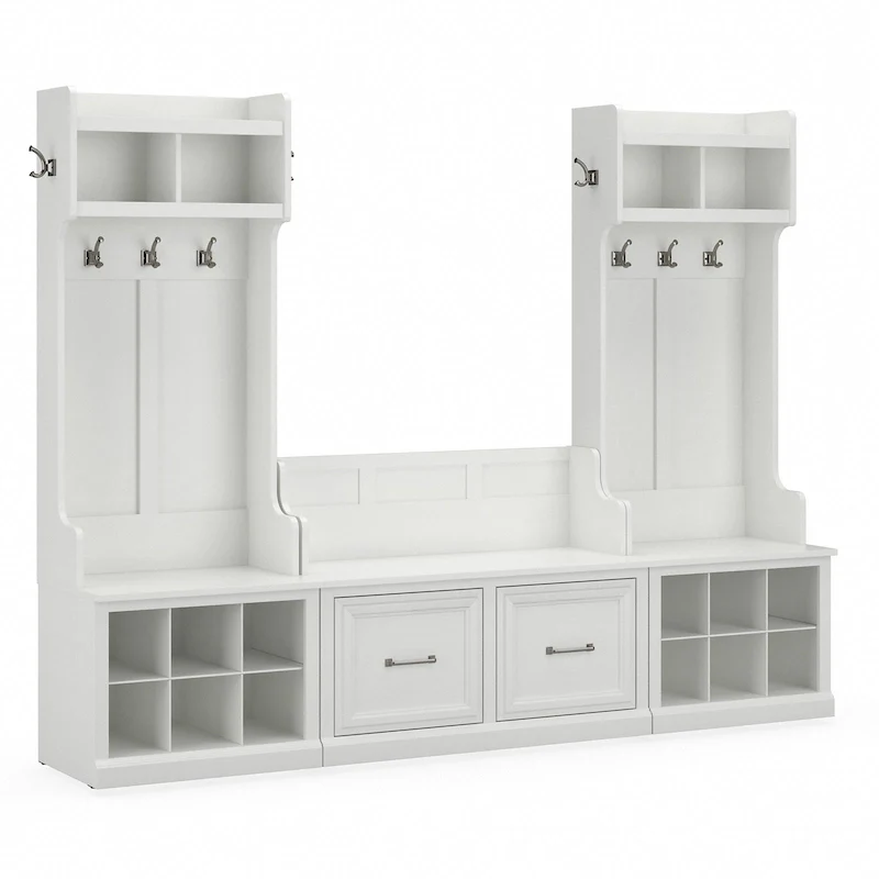 Entryway Hall Tree & Shoe Bench Set, White Ash/Gray/Brown/Black, Single