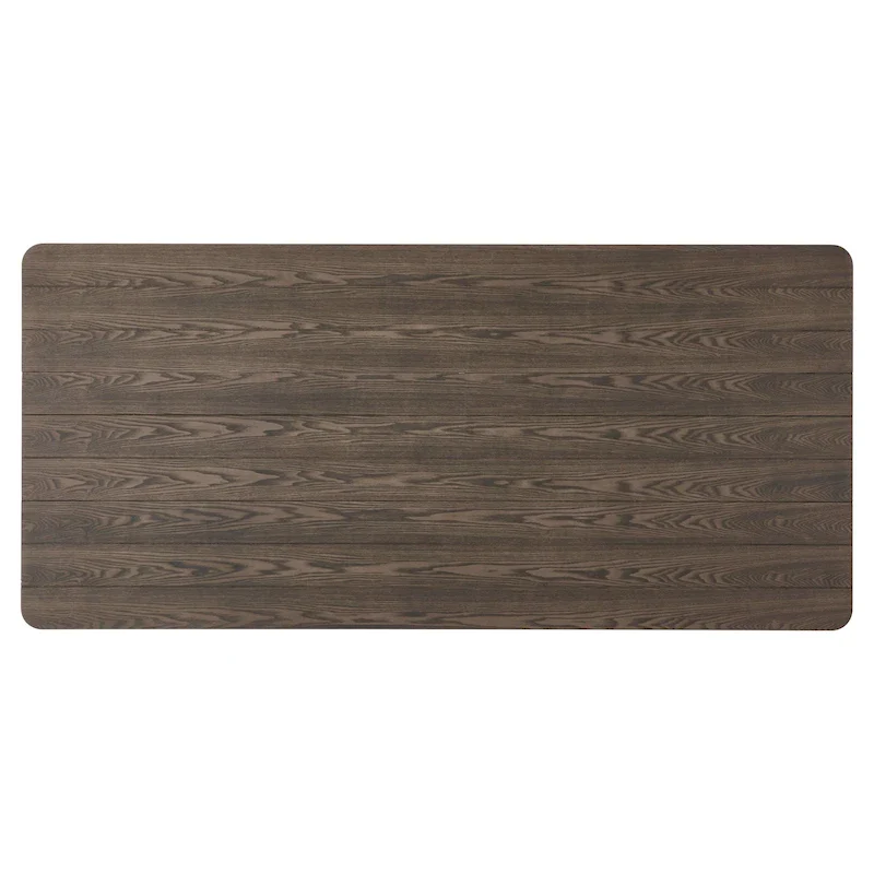 Walnut/Gray/Black Farmhouse Rubberwood Rectangular Dining Table, 8-Person