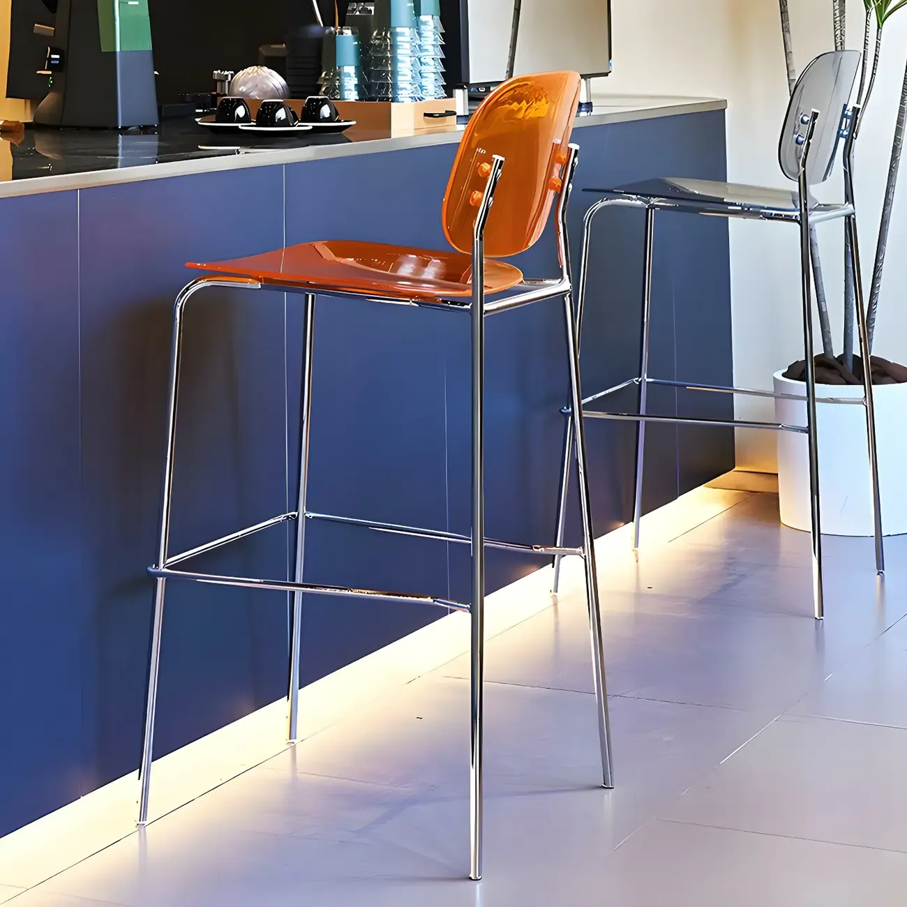 Modern Metal Counter Height Acrylic Bar Stools