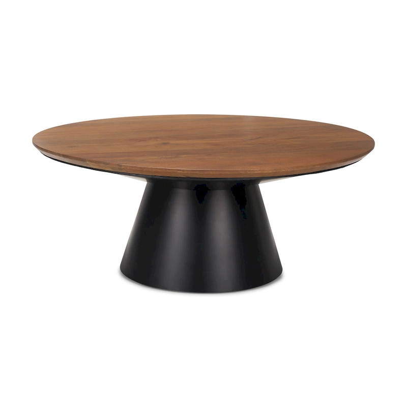 HomeRoots 40 Brown and Black Solid Wood and Iron Round Pedestal Coffee Table - 40' X '16.5' X '40