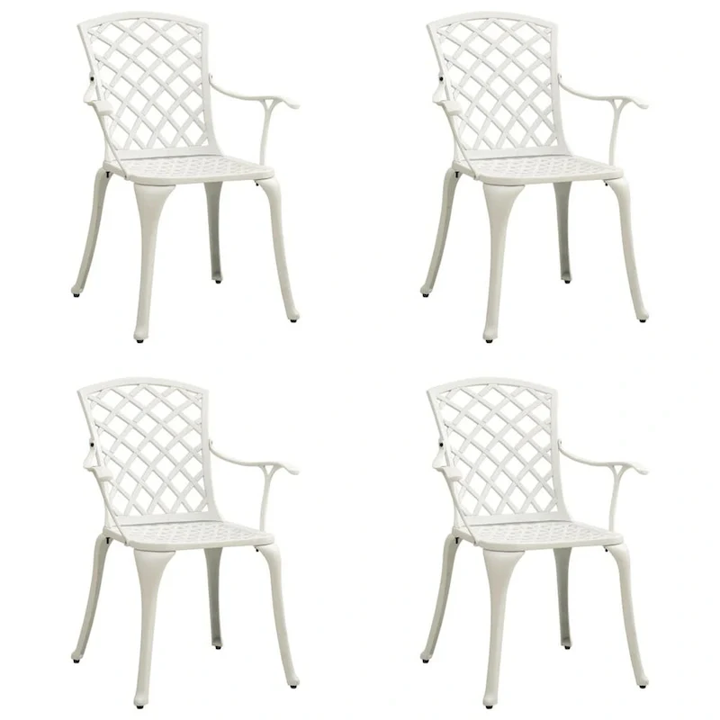 Outdoor Patio Chair Set of 4, Cutout Backrests, White Aluminum Metal