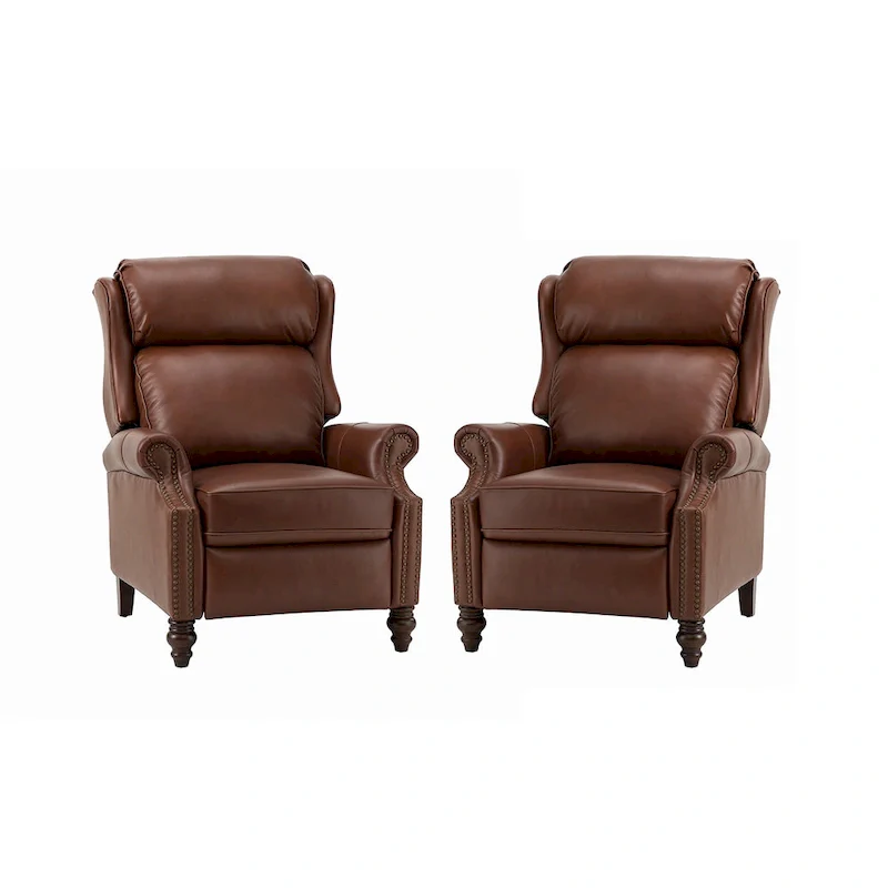 Noemon Modern Genuine Leather Recliner with Nailhead Trims Set of 2 by HULALA HOME