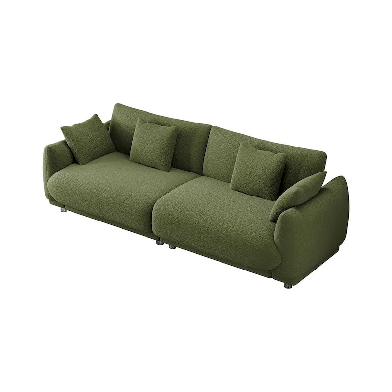 86.6  Modern Teddy Velvet Triple Sofa with 4 Pillows and Metal Legs