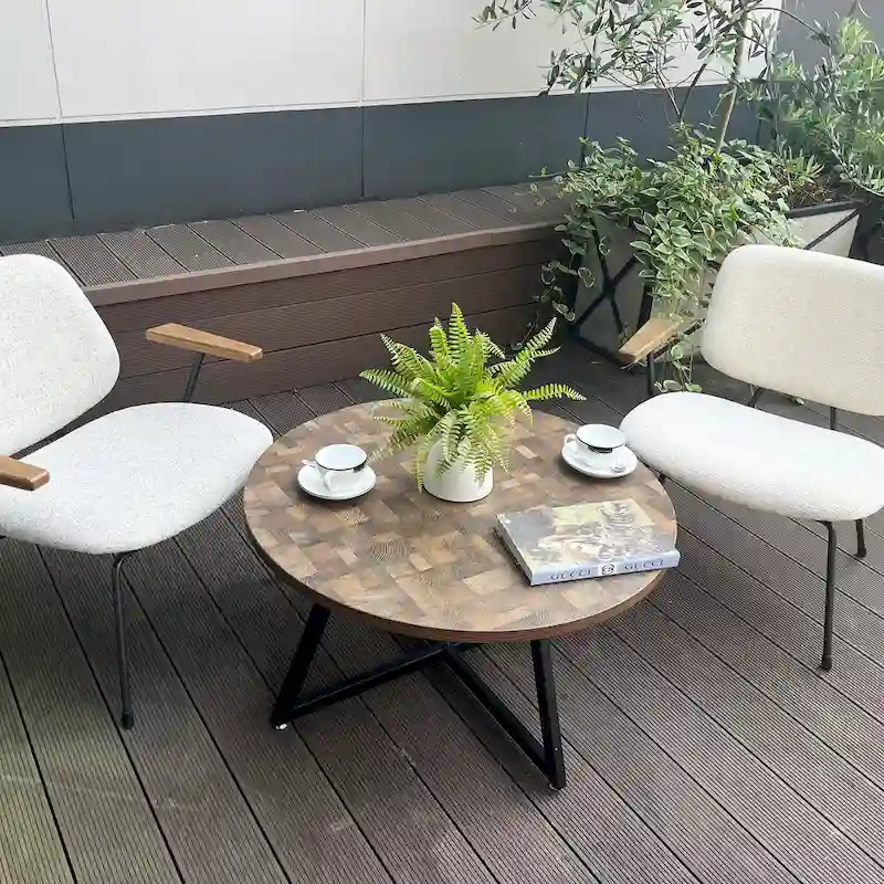 Round Coffee Table Wood Grain and Black Metal