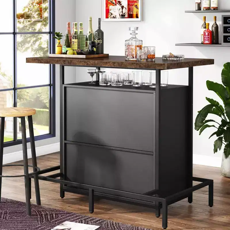 LITTLE TREE 3 Tier Home Wine Bar Cabinet Brown/Black