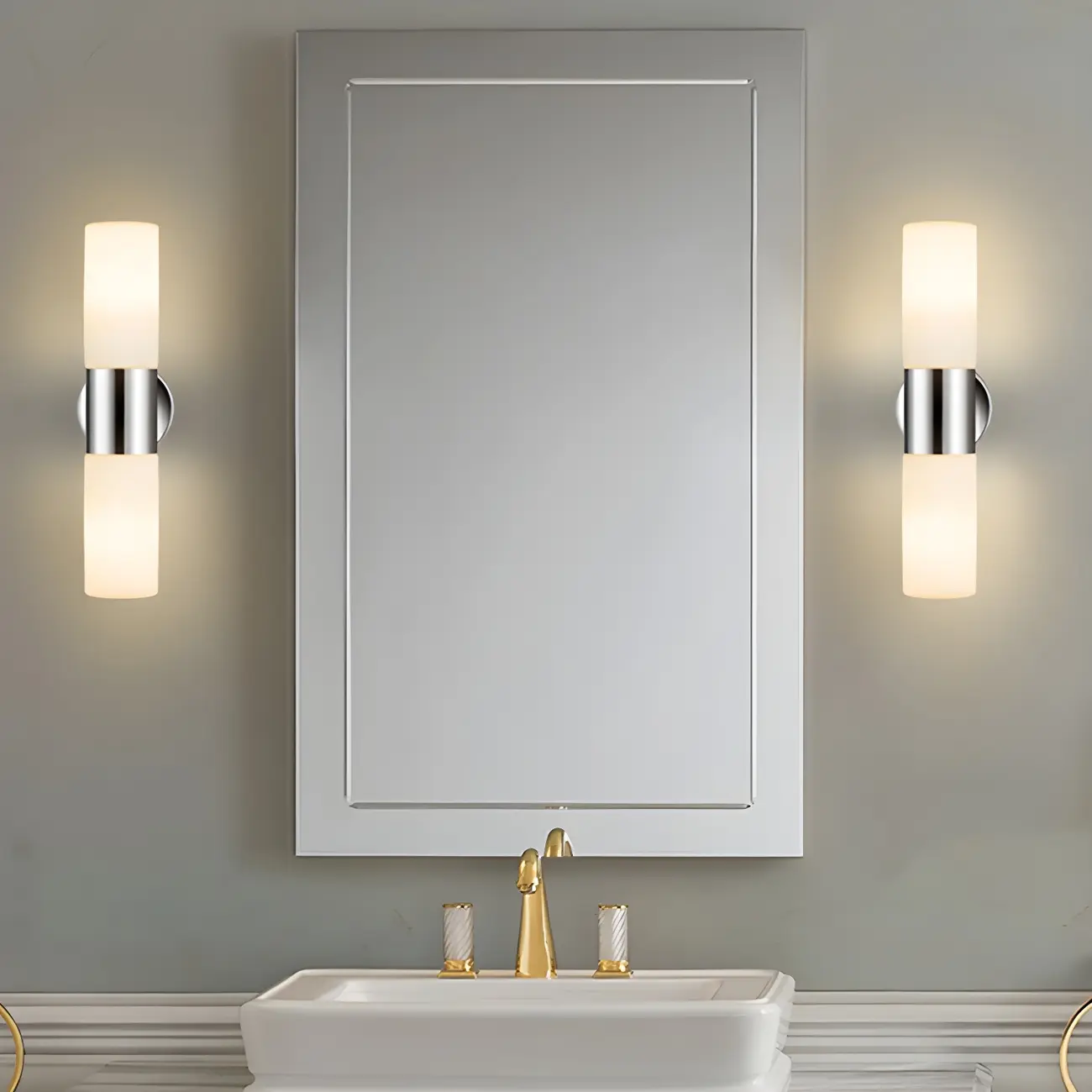 Modern Cylinder Glass Silver Dual Bathroom Vanity Light