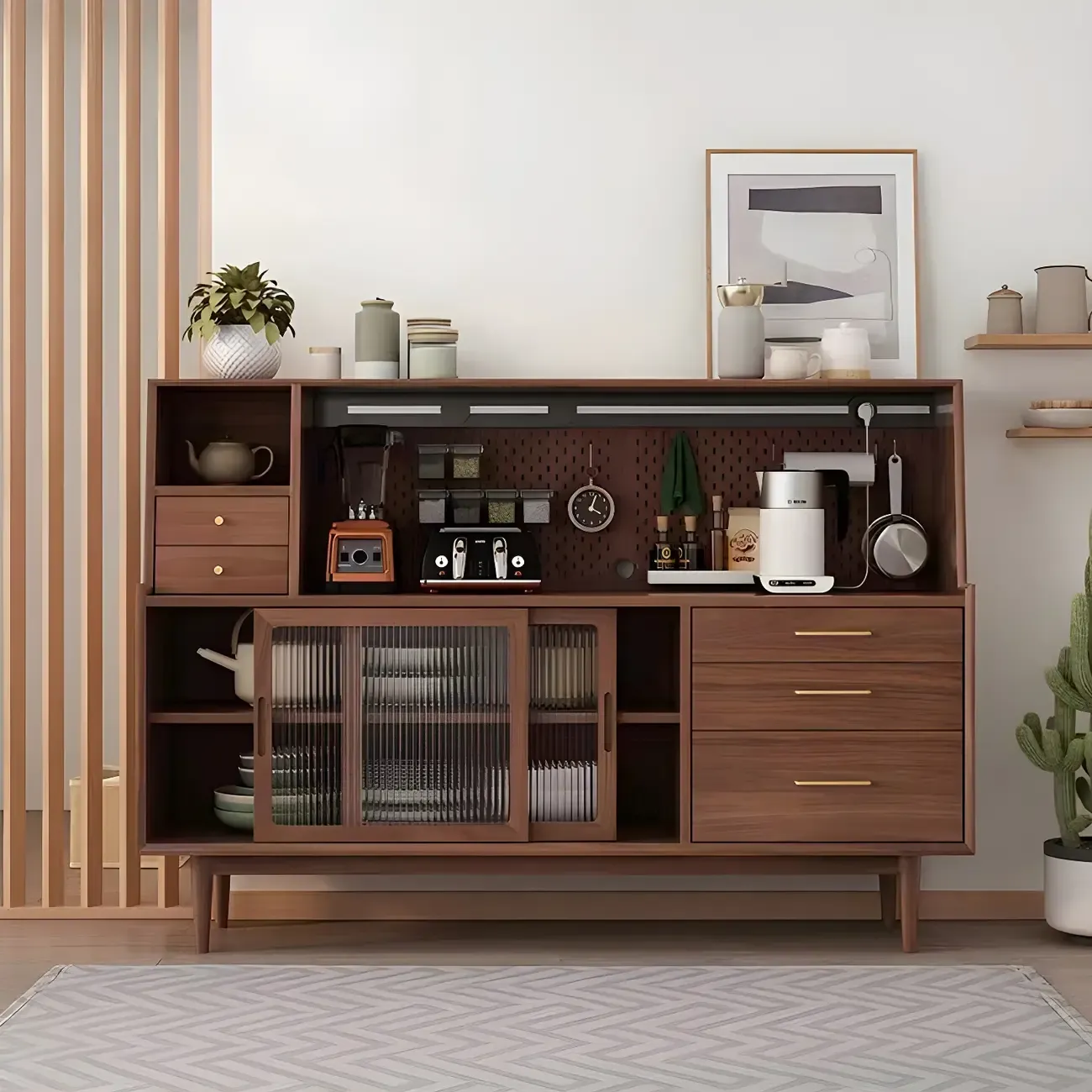 Scandinavian Natural Wood Sideboard with Shelf & Drawer