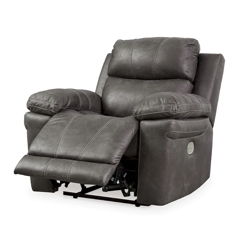 Dual Power Recliner Chair, Adjustable Headrest, Gray Faux Leather