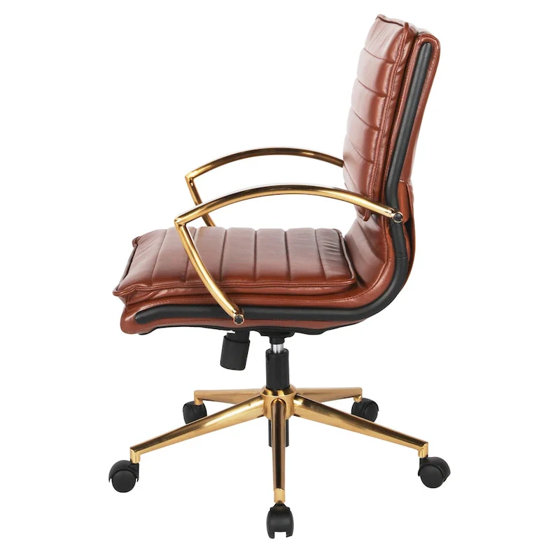 Mid-Back Faux Leather Office Chair with Gold Base
