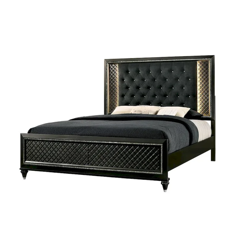 Furniture of America Quista Glam Grey Fabric Tufted LED Bed