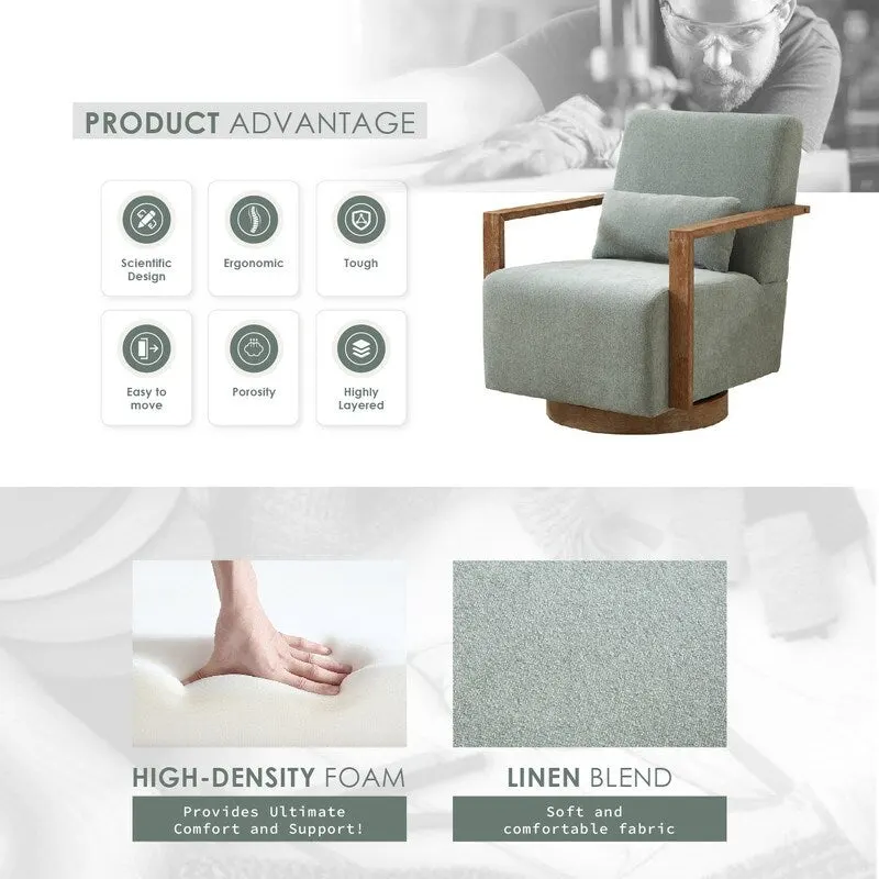 360 Degree Swivel Accent Chair with Solid Wood Armrest and Base