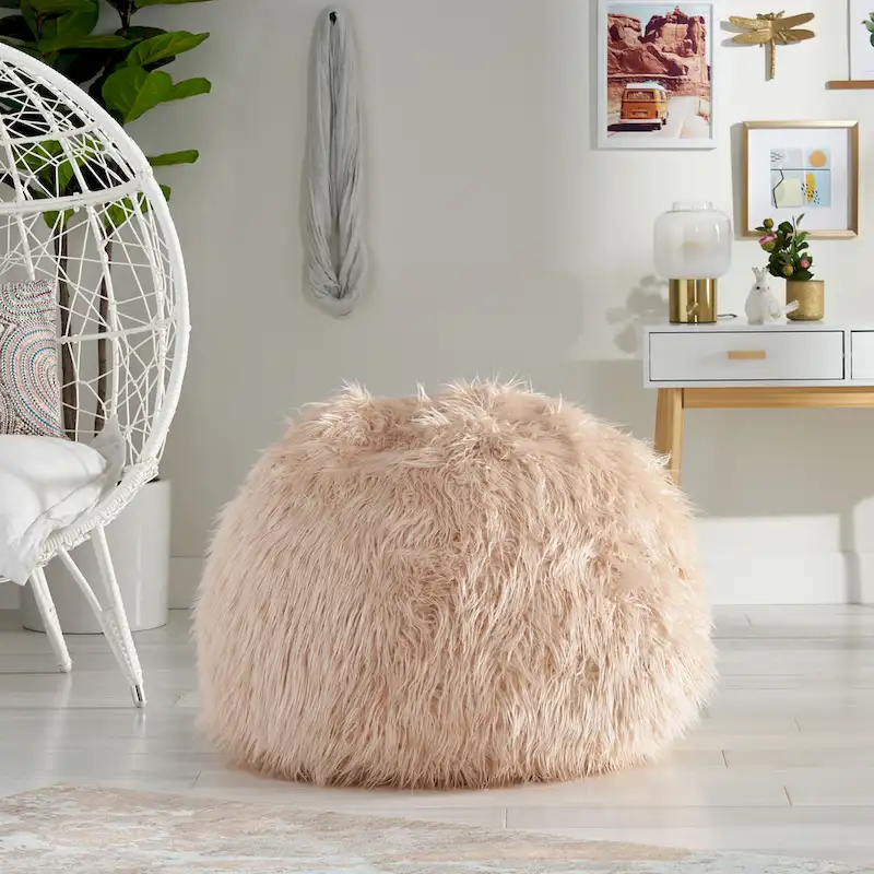 Mosier Modern Glam Faux Fur Bean Bag by Christopher Knight Home