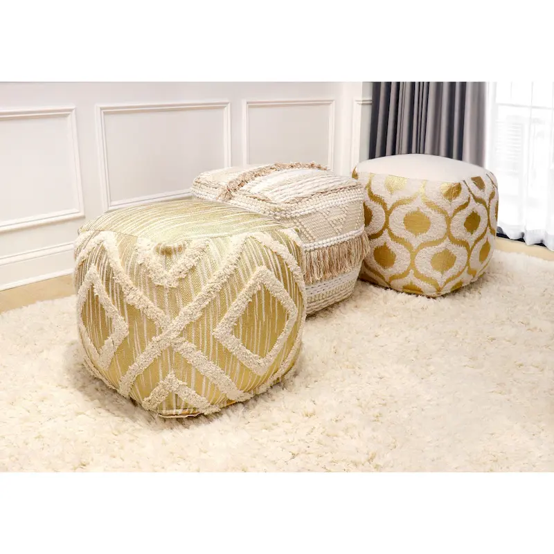 Pasargad Home Grand Canyon Cotton Pouf, Beige