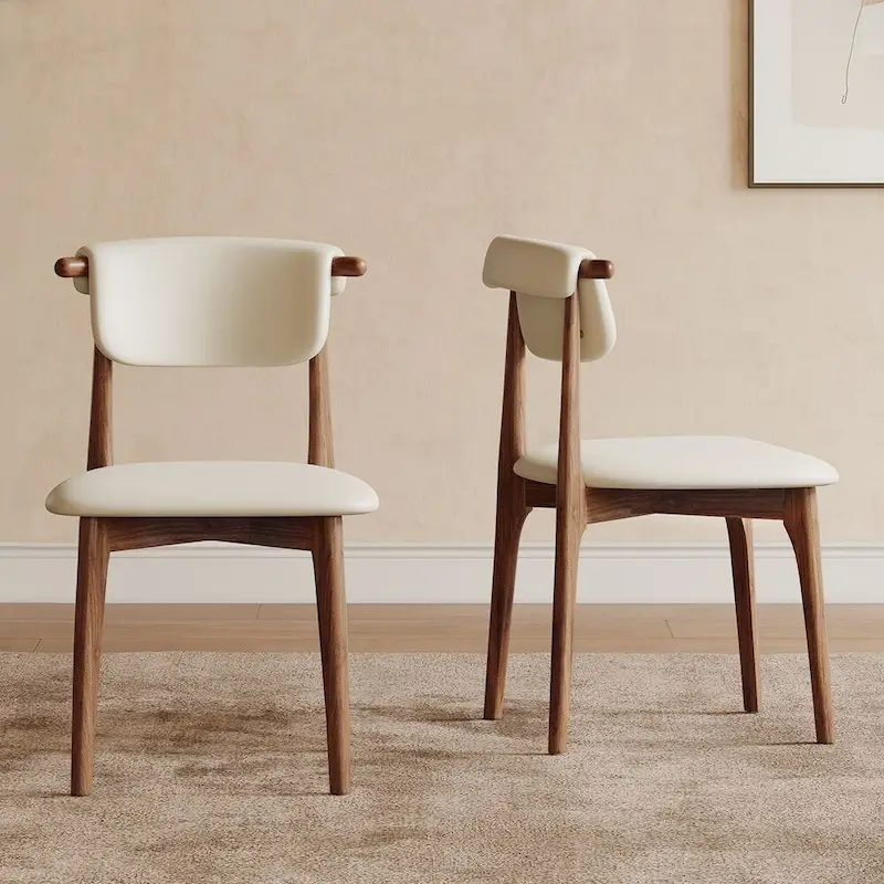 Beige Faux Leather Dining Chair Set of 2, Dining Height