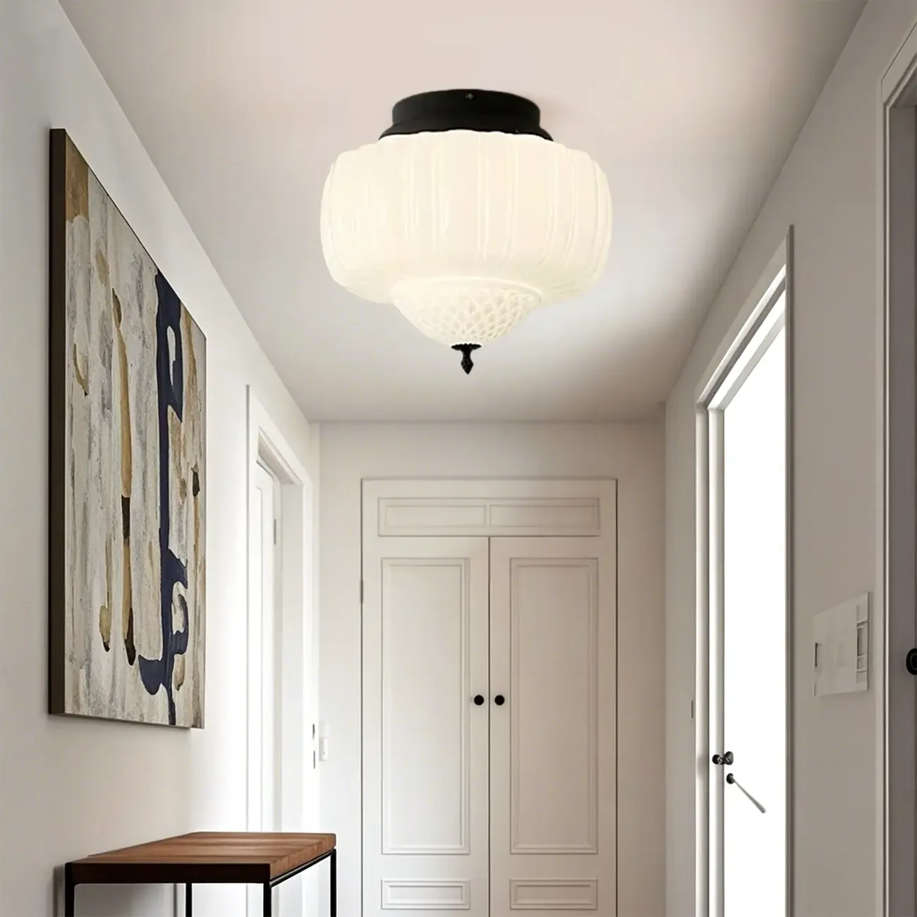 Mini Modern Round Drum Glass Semi Flush Ceiling Light