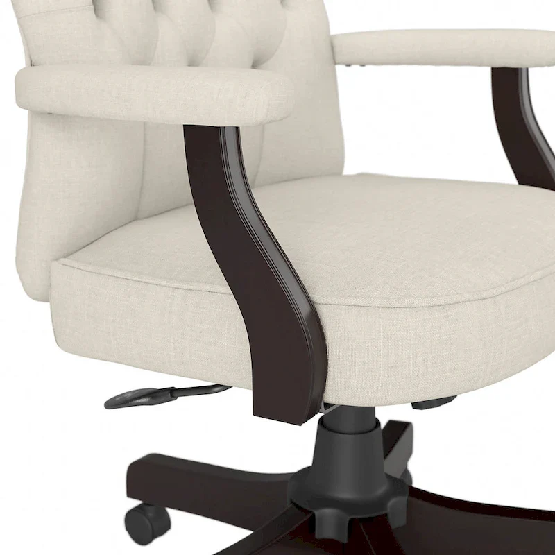 High Back Tufted Office Chair with Arms - Espresso Wood Base