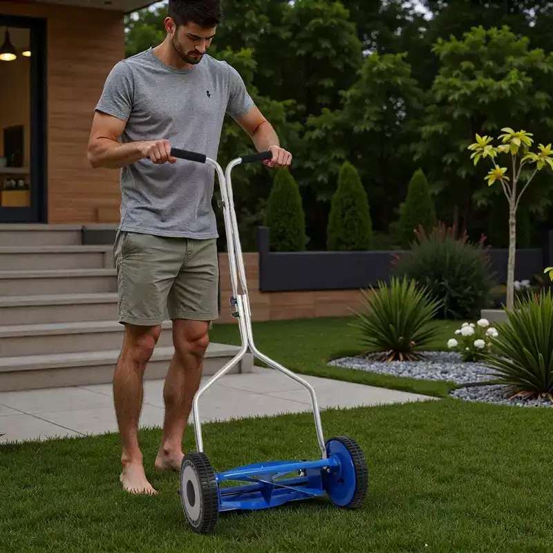 NAYSAYE Manual Lawn Mower Push Reel Grass Cutter Trimmer Smooth Mowing for Home Yard Garden, Blue and Gray, 21.3*14.1*9.3