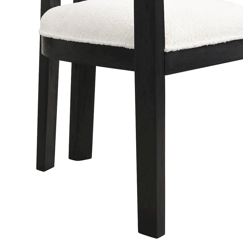 Bouclé Fabric Dining Chair with Armrests – Black & Beige / Light Ash & Beige / Walnut & Beige, Modern Style, Single