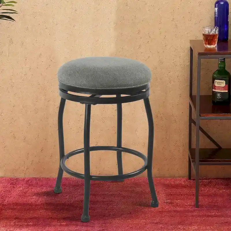Metal Counter Stool with Swivelling Fabric Padded Seat, Gray and Black