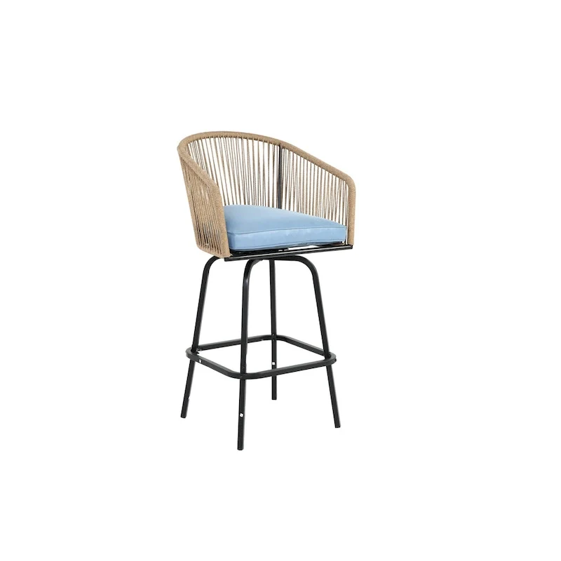 Outdoor Patio Bar Stools Set of 4 with Armrests, All Weather Rattan Bar Chairs with Backrest for Backyard, Garden, Pool, Balcony