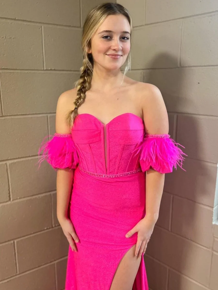 Pink Mermaid Strapless Tight Long Prom Dress With Slit