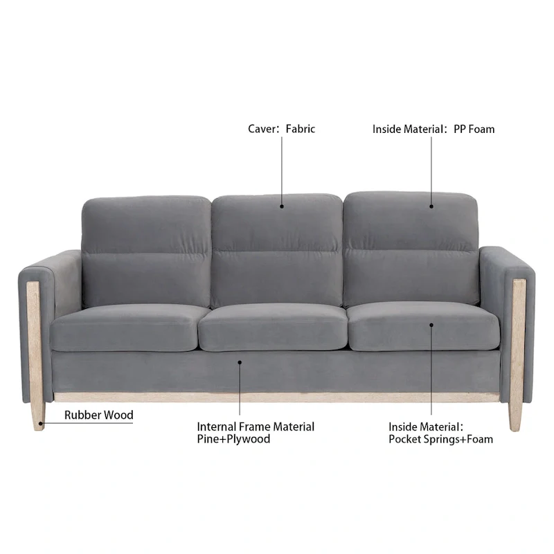 Larb Modern Solid Wood Three-Seater Sofa Couch by Christopher Knight Home