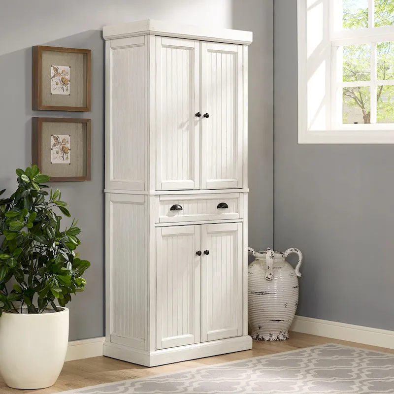 Seaside Distressed White Kitchen Pantry