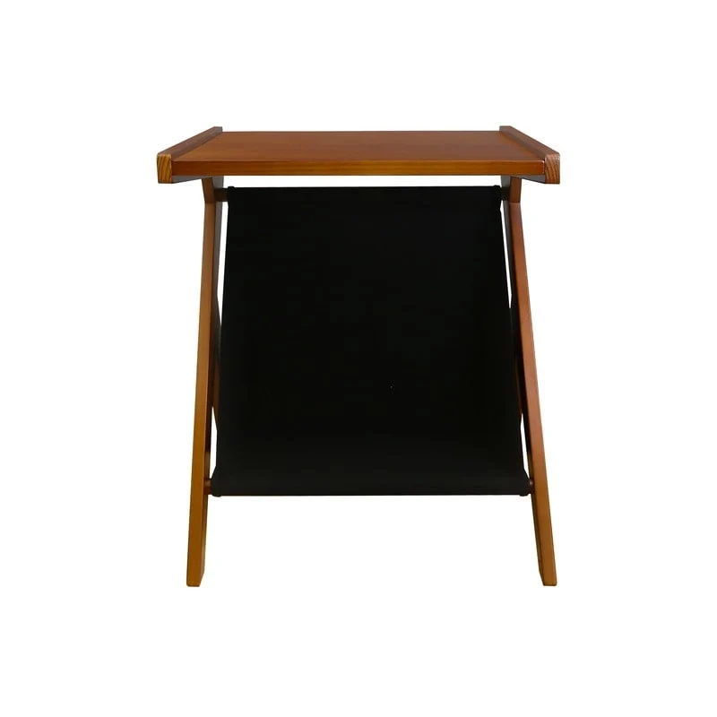 Z-Shaped Sofa Side Table with Canvas Storage Basket